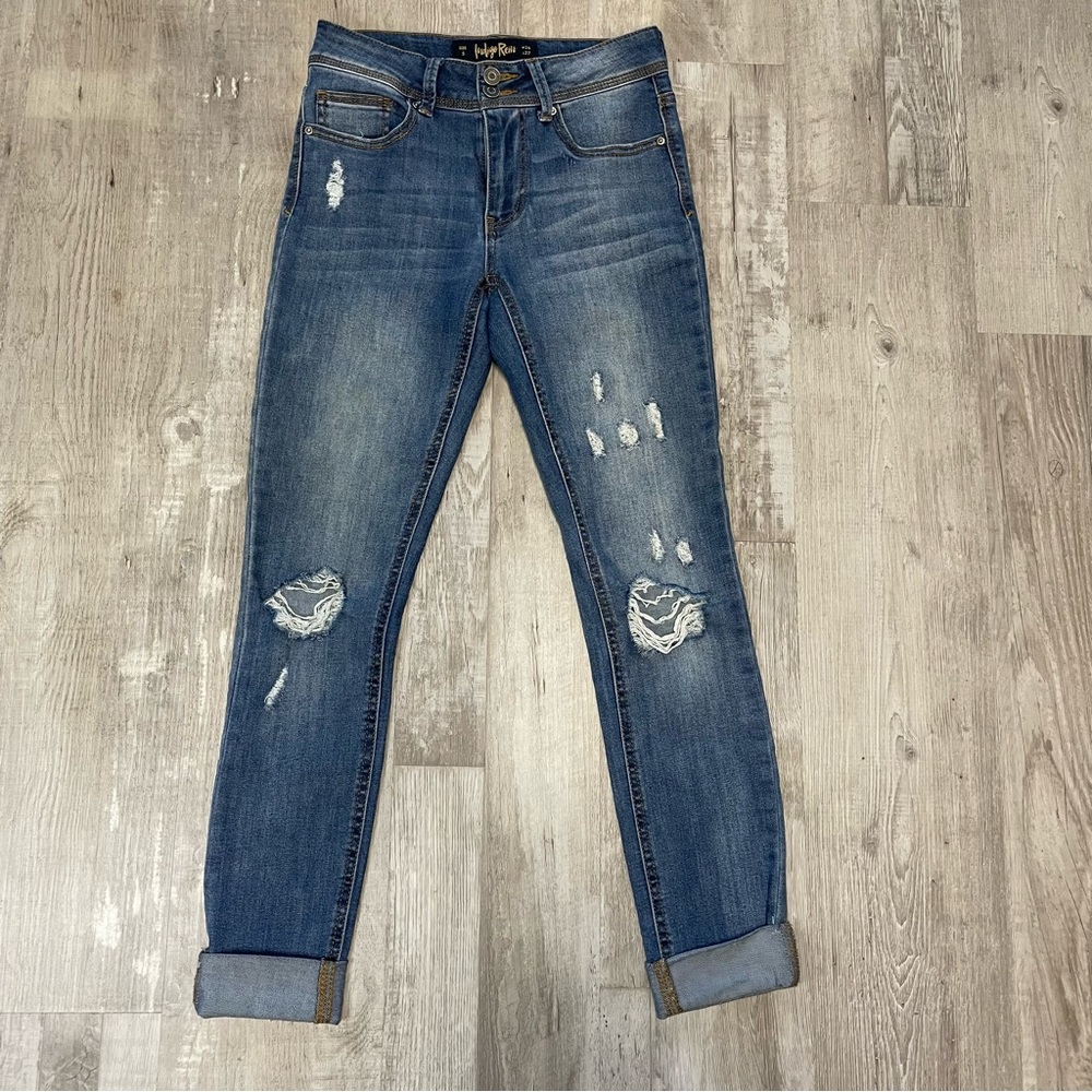 Indigo Rein Skinny Cuffed Jeans Distressed Size 5 W26 L27